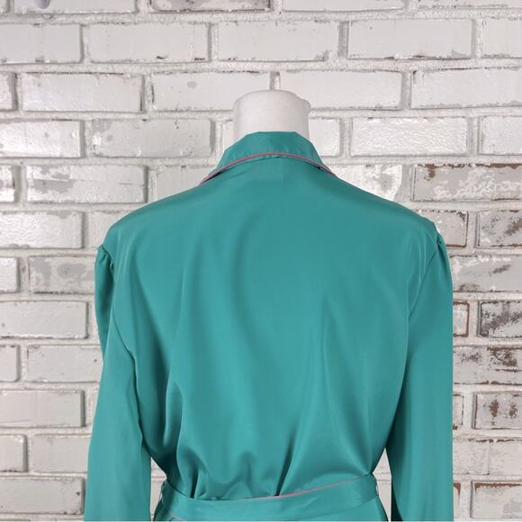 Vintage 70s Jenni Green and Pink Tie Belt Button Down Midi Shirt Dress L - Picture 8 of 11